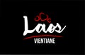 Laos country on black background with red love heart and its capital Vientiane