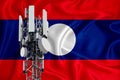 Laos flag, background with space for your logo - industrial 3D illustration. 5G smart mobile phone radio network antenna base