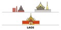 Laos flat landmarks vector illustration. Laos line city with famous travel sights, skyline, design.