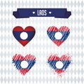 Laos heart with flag inside. Grunge vector graphic symbols