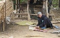 Laos Hill Tribe Man Weaving Baskets