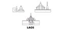 Laos line travel skyline set. Laos outline city vector illustration, symbol, travel sights, landmarks.