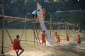 LAOS LUANG PRABANG NAM KHAN RIVER BAMBOO BRIDGE