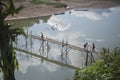 LAOS LUANG PRABANG NAM KHAN RIVER BAMBOO BRIDGE