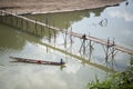 LAOS LUANG PRABANG NAM KHAN RIVER BAMBOO BRIDGE