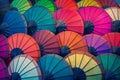 Laos, Luang Prabang. Parasols made of natural materials of different colors