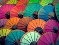 Laos, Luang Prabang. Umbrellas made of paper of different colors
