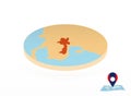 Laos map designed in isometric style, orange circle map