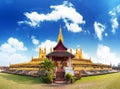 Laos travel landmark, golden pagoda wat Phra That Luang