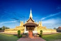 Laos travel landmark, golden pagoda wat Phra That Luang