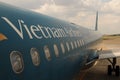 Laos: Vietnam Airlines A-320 in Vientiane Capital City of Laos