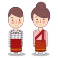 Laos wedding Couple, cute Indonesian traditional clothes costume bride and groom cartoon vector illustration