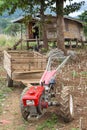 Laotian agricultural tractor at a small farm holding in rural south of Laos, Southeast Asia