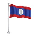 Laotian Flag. Isolated Realistic Wave Flag of Laos Country on Flagpole