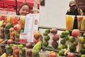 Laotian vendor sale soft drinks water and juice fruits shake for lao people and foreign traveler travel visit in local shop at