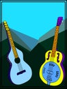 Lap steel guitar and dobro guitar mountains background poster