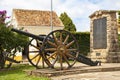 Lapa, Parana, Brazil / February 2020: Old cannon used in the Federalist Revolution. In the background, the Museum House of Memory