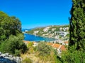 Uvala Lapad Beach view from Velika and Mala Petka Forest Park. Dubrovnik, Croatia. Adriatic Sea