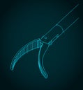 Laparoscopic forceps with curved head isometric blueprint Royalty Free Stock Photo