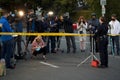 LAPD Detective Meghan Aguilar briefs television crews following shooting