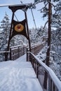 Lapinsalmi pylon bridge in winter. Repovesi National Park, Kouvola, Finland