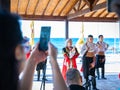 Lapithos, Northern Cyprus - May 21, 2022: Festive concert, dance in national Turkish costumes in support of the