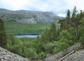 Lapland green wilderness, fells and blue lake surrounded by forest