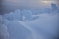 Lapland winter landscape, tree snow winter nature, christmas finland forest, frost mountain, arctic lapland sunset, scandinavia, Royalty Free Stock Photo