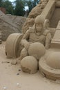 Lappeenranta. A soldier near the catapult. Sand sculpture, close up