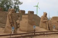 Lappeenranta. Two sand sculptures on a cloudy day Royalty Free Stock Photo