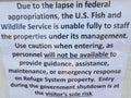 Lapse in federal appropriations or government shutdown sign at park