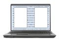 Laptop with abstract binary code and blank space