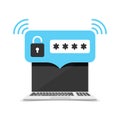 Laptop with account login icon in flat style. Password form page vector illustration on isolated background. User authorization