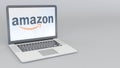 Laptop with Amazon.com logo. Computer technology conceptual editorial 3D rendering