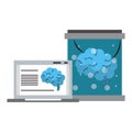 Laptop analizing brain in flask artificial intelligence Vector illustration Royalty Free Stock Photo