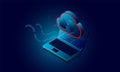 Laptop analysis processing. cloud services concept, file backup and saving, copy of file structure isometric vector , Database Royalty Free Stock Photo