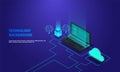 Laptop analysis processing. cloud services concept, file backup and saving, copy of file structure isometric vector , Database Royalty Free Stock Photo