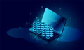 Laptop analysis processing. cloud services concept, file backup and saving, copy of file structure isometric vector , Database Royalty Free Stock Photo