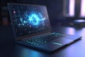 Laptop with Analytical Data and Big Data Technology Background, AI Generative