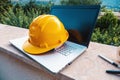 Laptop of a architect who plans a house Royalty Free Stock Photo