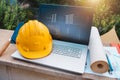 Laptop of a architect who plans a house Royalty Free Stock Photo