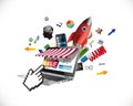 Laptop as marketplace - computer e-commerece concept Royalty Free Stock Photo