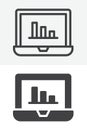 Laptop bar chart line and solid vector icon set Royalty Free Stock Photo