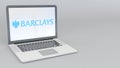 Laptop with Barclays logo. Computer technology conceptual editorial 3D rendering
