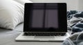 Laptop on Bed - Relaxed Workspace Royalty Free Stock Photo