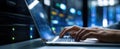 The laptop being used for data analysis in a server environment.AI generated image Royalty Free Stock Photo