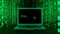Laptop with Binary Code Matrix and Command Prompt Royalty Free Stock Photo