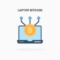 Laptop bitcoin monitor icon flat.