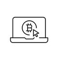 Laptop, bitcoin and mouse click. Cryptocurrency workstation. Secure account access. Pixel perfect vector icon