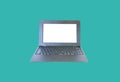 Laptop black with screen white isolated on blue background and clipping path Royalty Free Stock Photo